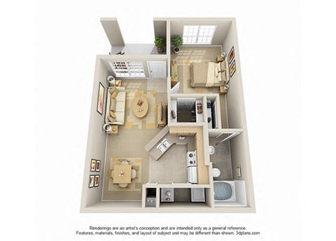 Floor plan for 1 bed, 1 bath, 712 sqft